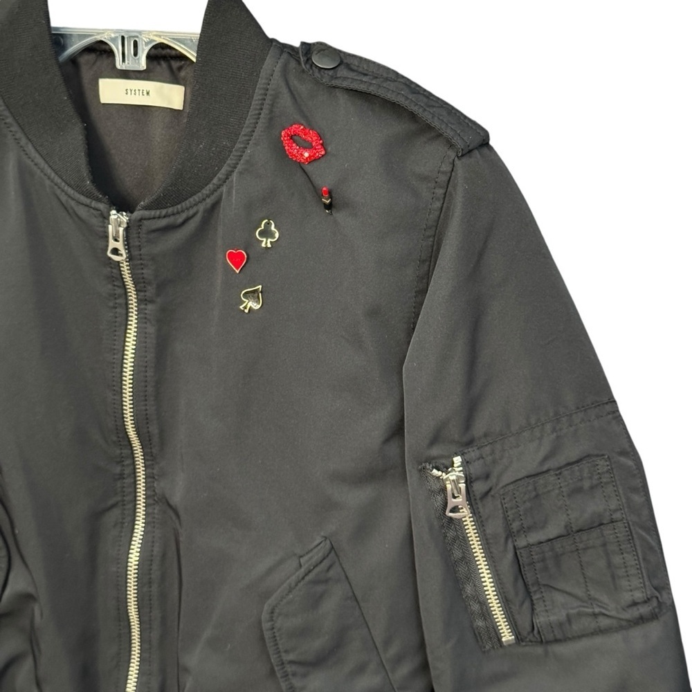System Black Bomber Jacket Small Epaulets Novelty… - image 2
